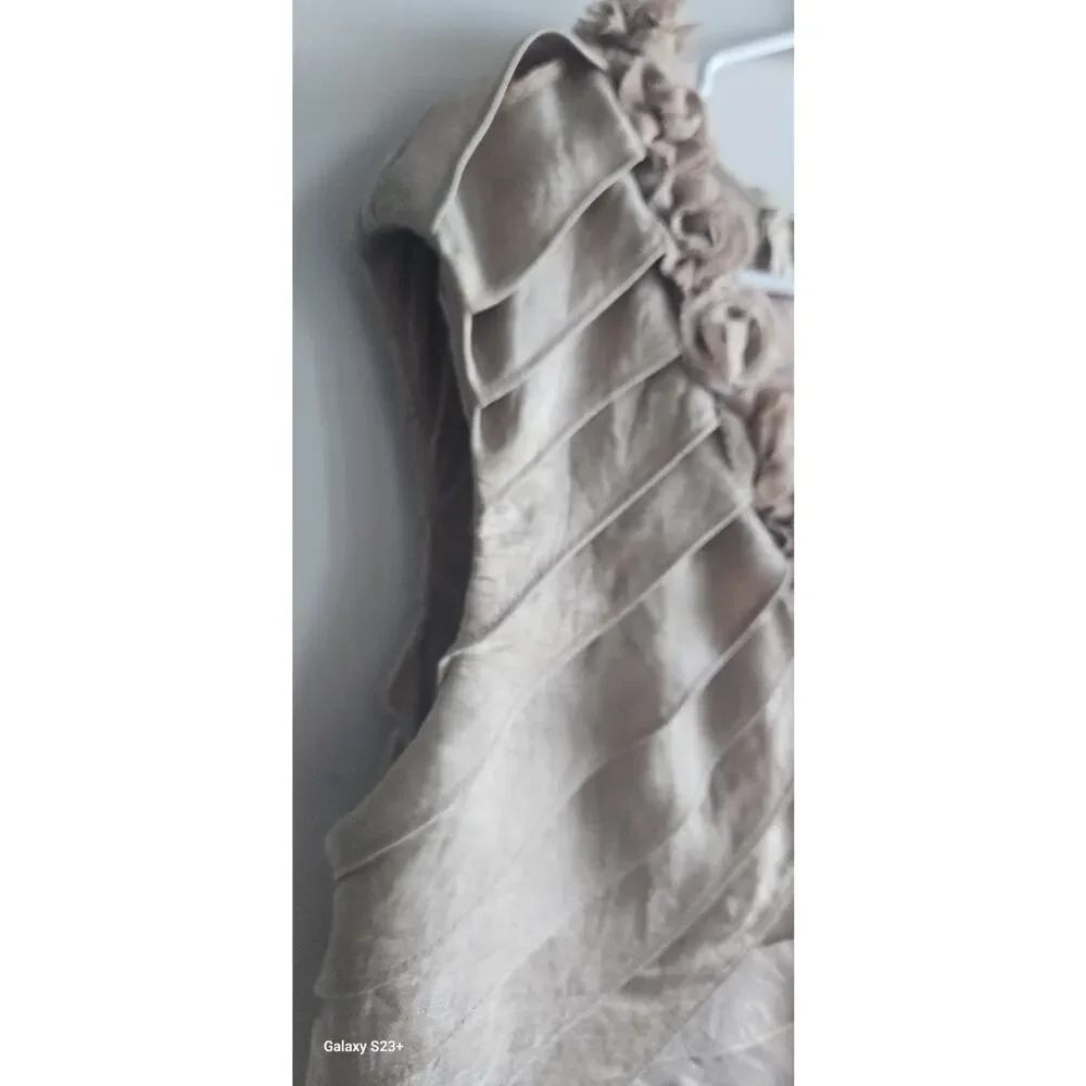 Adrianna Papell Layered Sheath Shimmery Champagne Rosette Sexy Dress Size 16